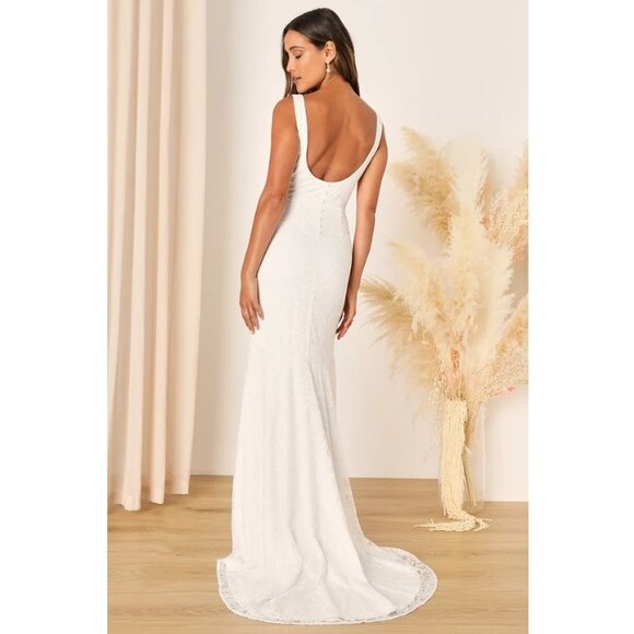 Lulus White Lace Square Neck Mermaid Wedding Dress Extra‎ Large NWT - Picture 1 of 9